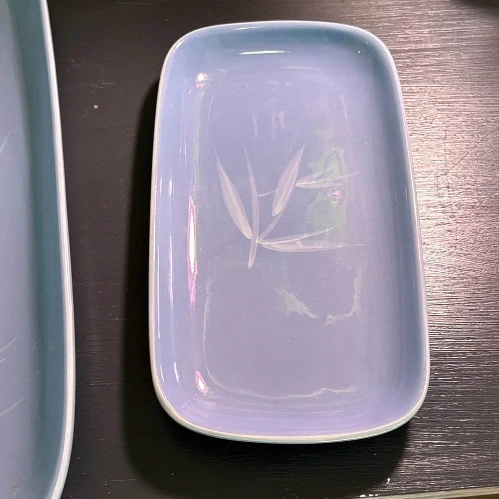 Winfield Blue Ceramic Serving Tray Set with Bamboo Motif